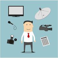 profesión de reportero y dispositivos de radiodifusión vector