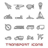 conjunto de iconos de transporte de línea delgada vector