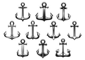 Retro marine stocked anchors icons vector