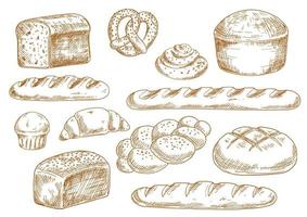 iconos de boceto de pan y panadería vector