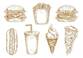 Sketches of fast food snacks vector