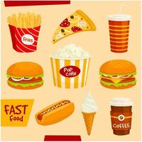 Fastfood icons set. Snacks and beverages elements vector