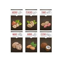 Nuts, grain and kernels poster with titles vector