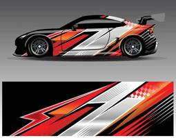 vector de diseño de envoltura de coche. Diseños de kits de fondo de carreras de franjas abstractas gráficas para envolver vehículos carrera de autos rally aventura y librea