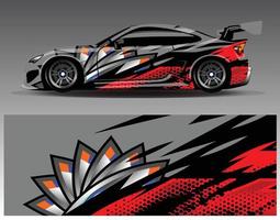 vector de diseño de envoltura de coche. Diseños de kits de fondo de carreras de franjas abstractas gráficas para envolver vehículos carrera de autos rally aventura y librea