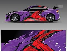 vector de diseño de envoltura de coche. Diseños de kits de fondo de carreras de franjas abstractas gráficas para envolver vehículos carrera de autos rally aventura y librea