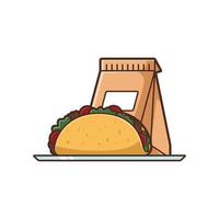 ilustración de taco para llevar, taco y papel de bolsa de comida - diseño de ilustración vectorial - logotipo de comida - ilustración de comida - ilustración de comida rápida vector