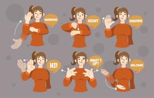 Sign Language Greeting with Woman Character vector