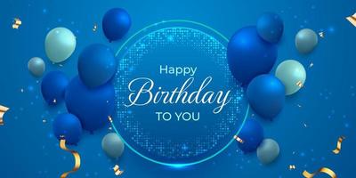 Happy Birthday background with blue 3d realistic floating glossy balloons vector