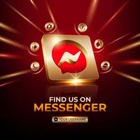 Messenger square banner 3d gold icon for business page promotion social media post vector