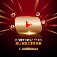 Youtube square banner 3d gold icon for business page promotion and social media post vector