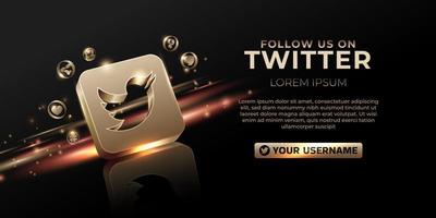 banner de twitter icono de oro 3d para promoción de página de negocios y publicación en redes sociales vector