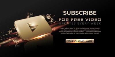 Youtube banner 3d gold icon for business page promotion and social media post vector