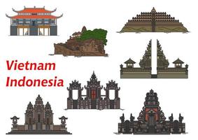 Travel landmarks of Vietnam and Indonesia vector