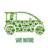 Ecological car symbol composed of green trees vector