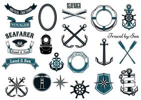 Nautical and marine heraldic elements vector