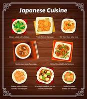 menú vectorial de cocina japonesa, comidas japonesas vector