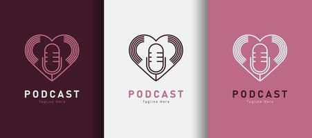 logotipo de podcast de amor detallado sobre fondo de diferentes colores vector