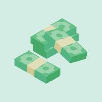 ilustración de vector plano de efectivo de dólar de dinero isométrico. ilustración de billetes de dólar. factura en papel verde. volar dinero de dibujos animados aislado sobre fondo azul. apto para finanzas y negocios