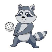 mapache de dibujos animados con pelota de voleibol vector