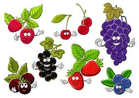 Garden berry fruits happy characters vector