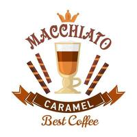 diseño de menú de bebidas de café con macchiato de caramelo vector