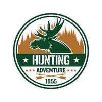 Round badge with elk for hunting club design vector