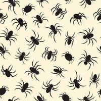 Seamless pattern with black spiders on a beige background. Simple vector print with spiders theme for halloween