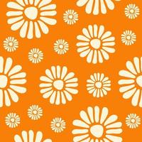 patrón floral abstracto sin costuras con lindas flores dibujadas a mano sobre un fondo naranja. impresión de arte minimalista ingenua. ilustración vectorial de moda vector