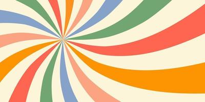Retro vintage horizontal background with colorful swirl sunburst in style 60s, 70s. Vector illustration