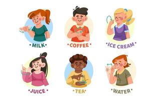 Collection of Characters Demonstrating ASL About Drinks vector