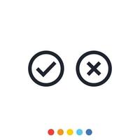 Check mark icon, Cross icon, Symbol of right and wrong. vector