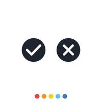 Check mark icon, Cross icon, Symbol of right and wrong. vector