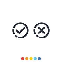 Check mark icon, Cross icon, Symbol of right and wrong. vector