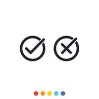 Check mark icon, Cross icon, Symbol of right and wrong. vector