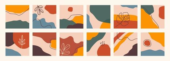 Abstract backgrounds collection. Hand drawn various shapes and doodle objects. Contemporary modern trendy Vector illustrations. Every background is isolated. Pastel colors