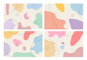 A collection of four abstract backgrounds. Hand drawing various shapes and doodle objects. Trendy modern contemporary vector illustration. Every background is isolated. Pastel color