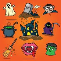 conjunto, de, hallowen, icono vector