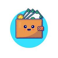 Cute Wallet With Money Cartoon Vector Icon Illustration.  Finance Object Concept Isolated Premium Vector. Flat  Cartoon Style
