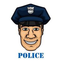 oficial de policía feliz en uniforme azul vector