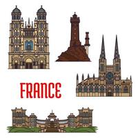 French travel landmarks icon, thin line style vector