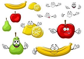 manzana de dibujos animados, limón, plátano, frutas de pera vector