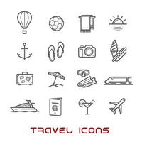 iconos de línea fina de viajes y ocio vector