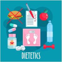 dietética, nutrición, estilo de vida saludable icono plano vector