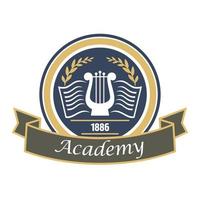 Music and arts academy badge with lyre and book vector