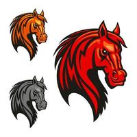 cabeza de semental de caballo y melena shiled iconos vector