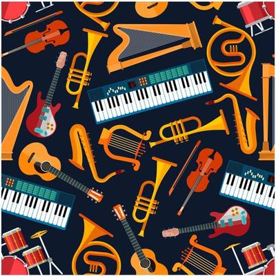 Musical seamless pattern with instruments
