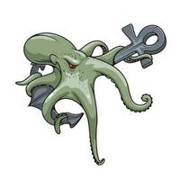 Monstrous octopus twined around anchor symbol vector