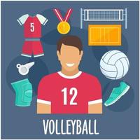 Volleyball sport equipment and outfit vector