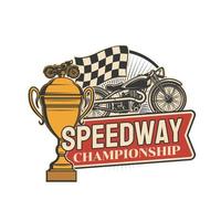 Speedway championship icon, motorcycle races cup vector